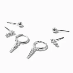 Boucles d'oreilles empilables en pointe avec décoration couleur argentée - Lot de 3