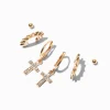 Boucles d'oreilles empilables croix à pointes couleur dorée - Lot de 3