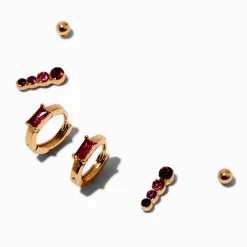 Boucles d'oreilles empilables en zircon cubique rouge couleur dorée - Lot de 3