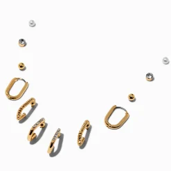 Boucles d'oreilles empilables créoles ovales couleur dorée - Lot de 6