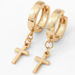 Boucles d'oreilles huggies croix 15 mm couleur dorée