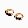 Boucles d'oreilles huggies empilées strass noirs de jais 10 mm couleur dorée