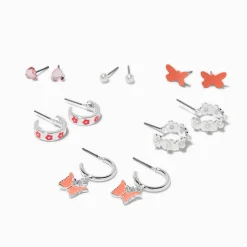 Boucles d'oreilles papillons et fleurs roses - Lot de 6