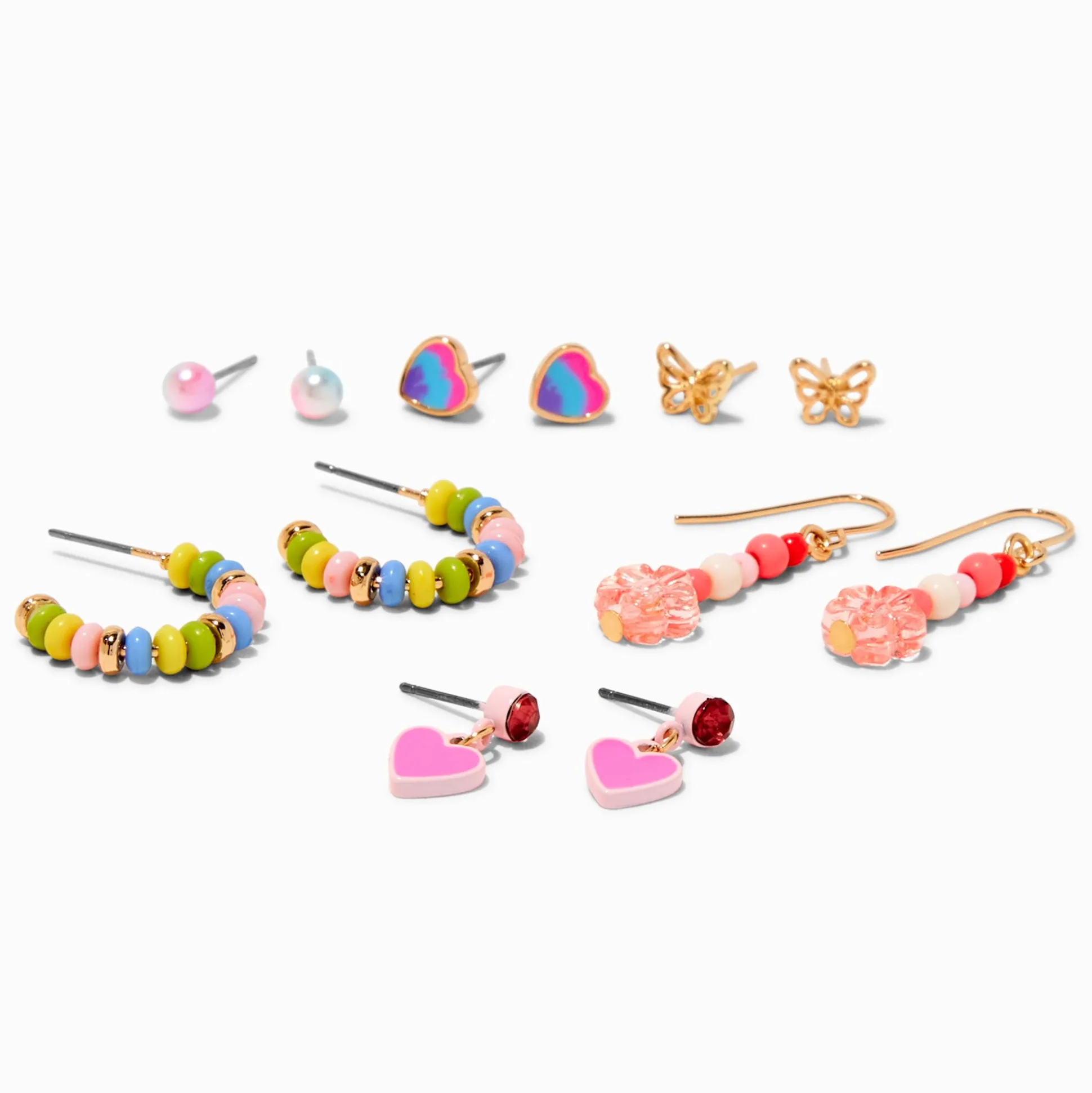Boucles d'oreilles perlées cœur - Lot de 6