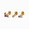 Boucles d'oreilles pour piercing tragus non filetées 1,0 mm violettes en acier inoxydable couleur dorée - Lot de 3