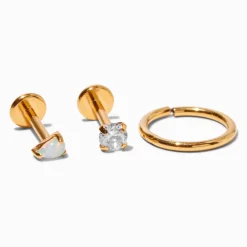 Boucles d'oreilles pour piercing de cartilage 1,0 mm en zircon cubique en titane couleur dorée - Lot de 3