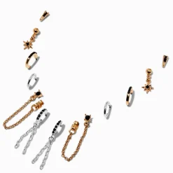 Boucles d'oreilles reliées strass noir en métaux mixtes - Lot de 6