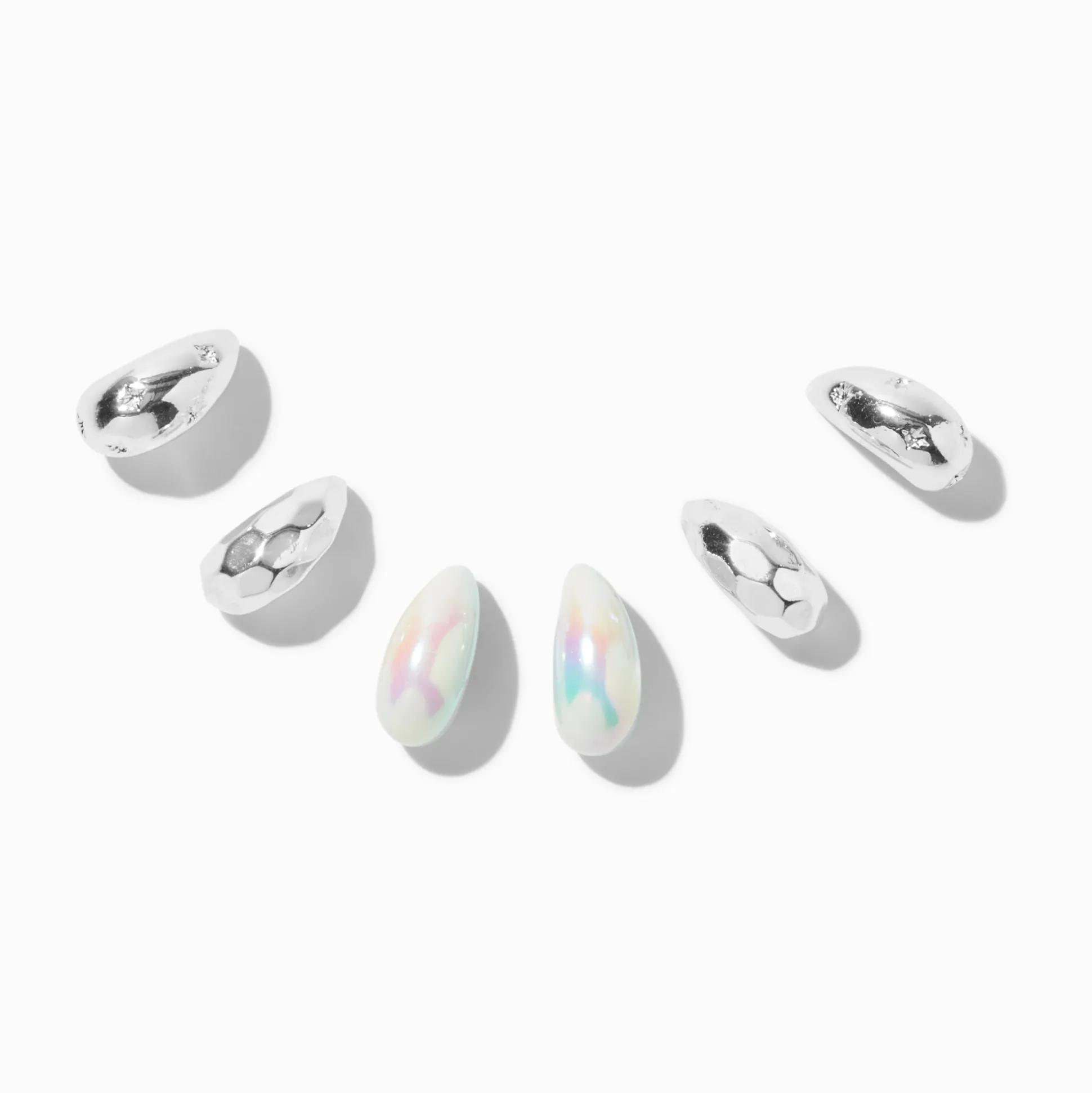 Boucles d'oreilles superposables haricots AB iridescents couleur argentée - Lot de 3