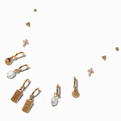 Boucles d'oreilles superposables créoles carte de tarot perle d'imitation couleur dorée - Lot de 6