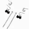 Boucles d'oreilles superposables chaîne de strass nœud noir couleur argentée - Lot de 3
