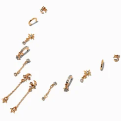 Boucles d'oreilles superposables étoile et lune couleur dorée - Lot de 6