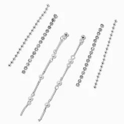 Boucles d'oreilles superposables perle d'imitation chaîne de strass couleur argentée - Lot de 3