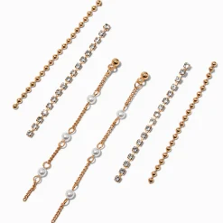 Boucles d'oreilles superposables perle d'imitation chaîne de strass couleur dorée - Lot de 3