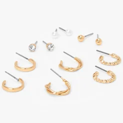 Boucles d'oreilles texturées couleur dorée - Lot de 6