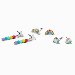 Boucles d'oreilles variées cœur et arc-en-ciel - Lot de 3