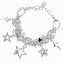 Bracelet à breloques avec chaîne étoiles couleur argentée