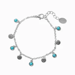 Bracelet à breloques pièces motifs westerns turquoise d'imitation couleur argentée