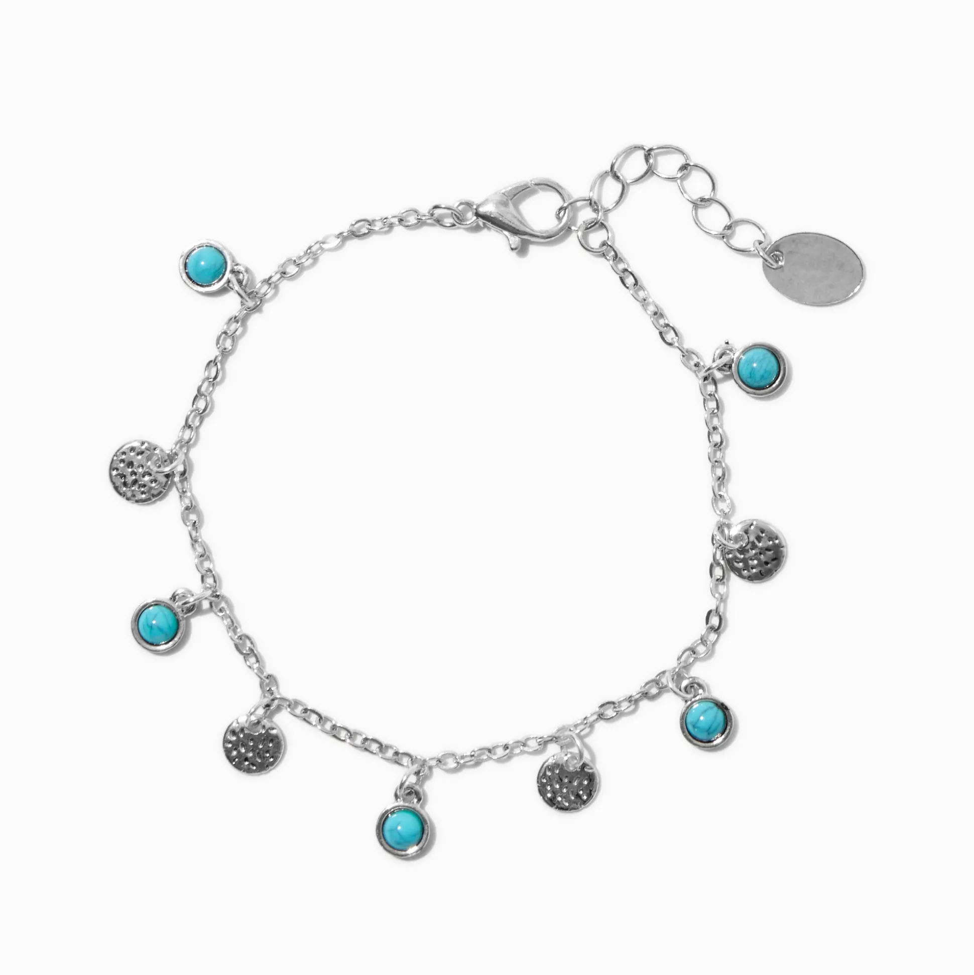 Bracelet à breloques pièces motifs westerns turquoise d'imitation couleur argentée