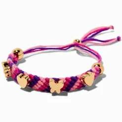 Bracelet bolo tressé rose et violet breloques couleur dorée