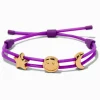 Bracelet bolo violet breloque étoile, visage souriant et lune couleur dorée