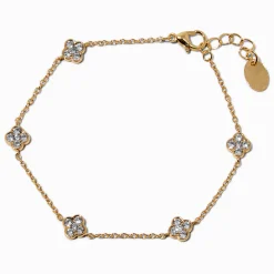 Bracelet chaîne trèfle en zircon cubique couleur dorée