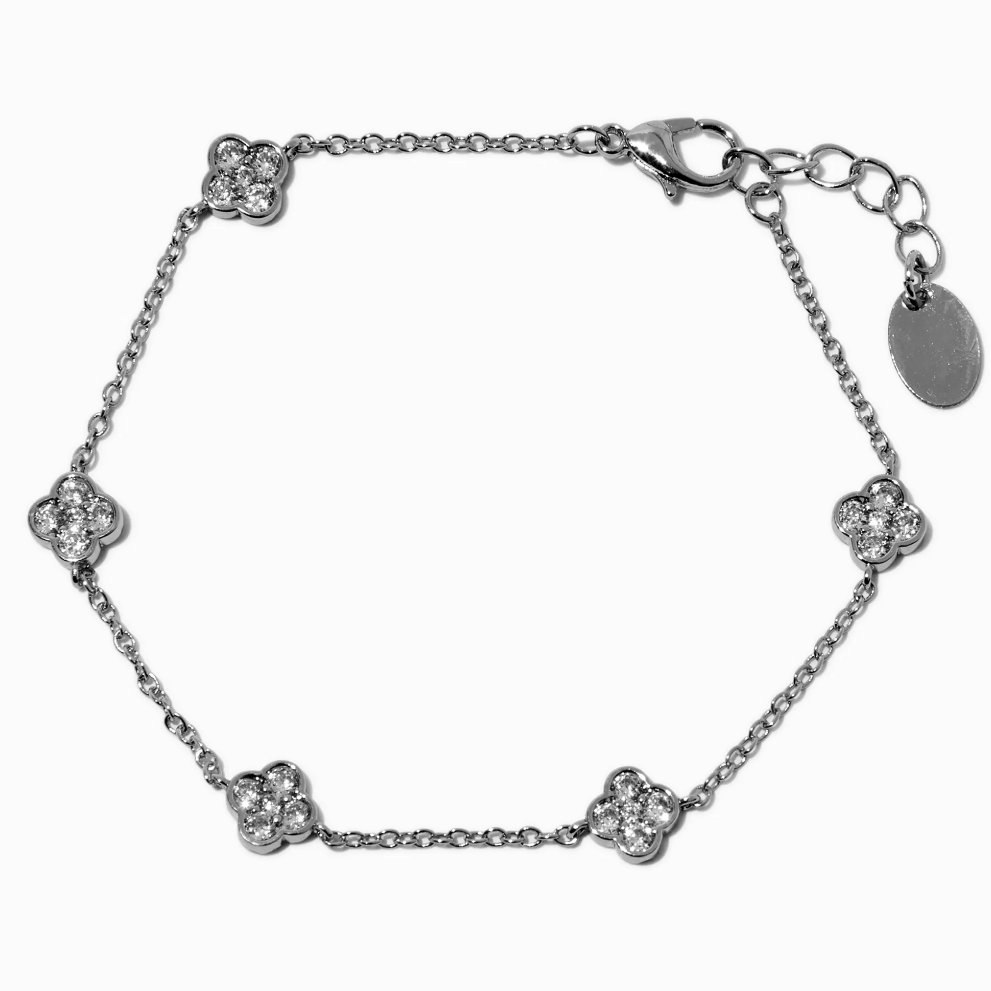 Bracelet chaîne trèfle en zircon cubique couleur argentée