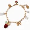Bracelet de chaîne breloque Cherry Beary couleur dorée