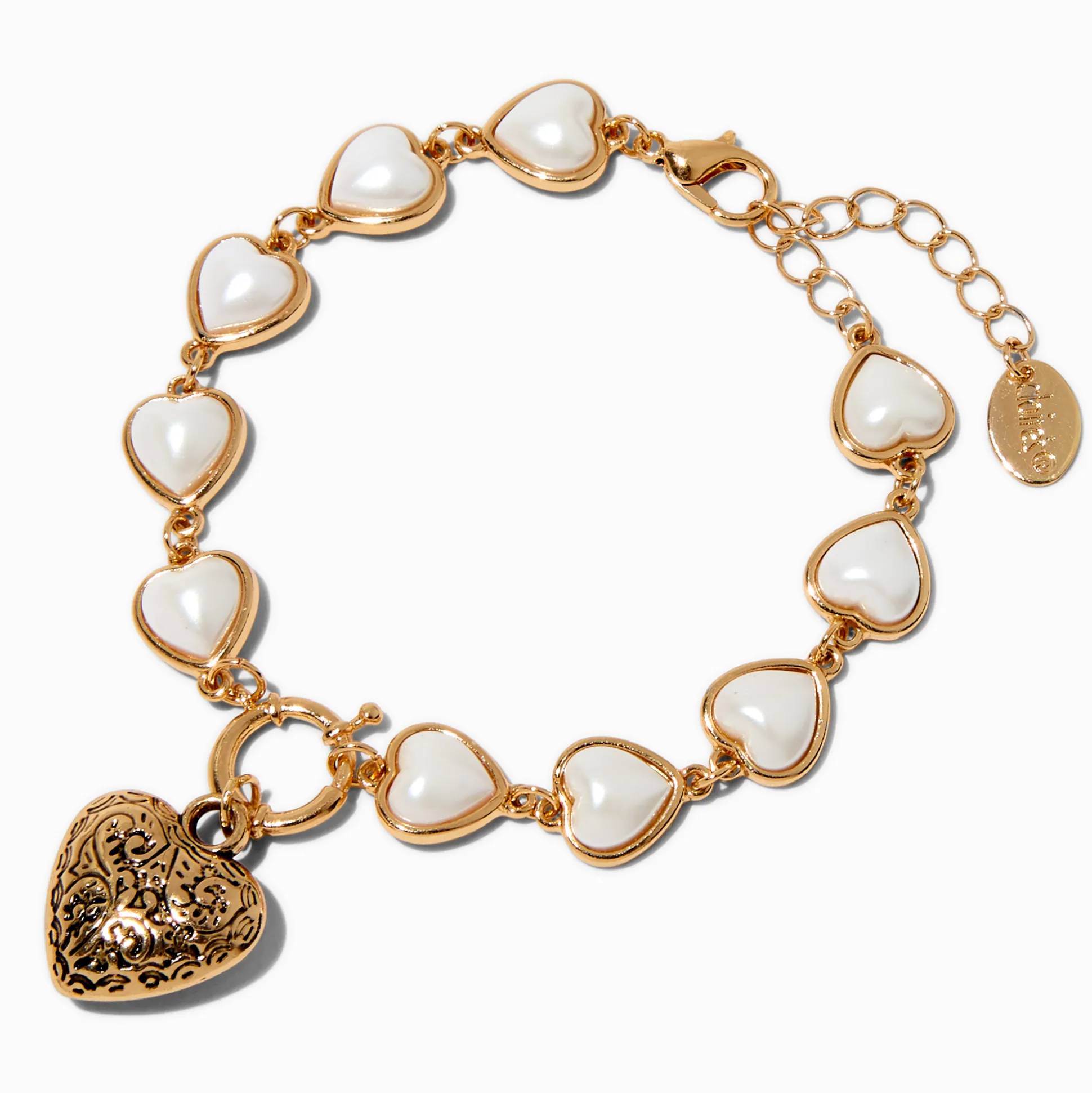 Bracelet de chaîne cœur perle d'imitation couleur dorée