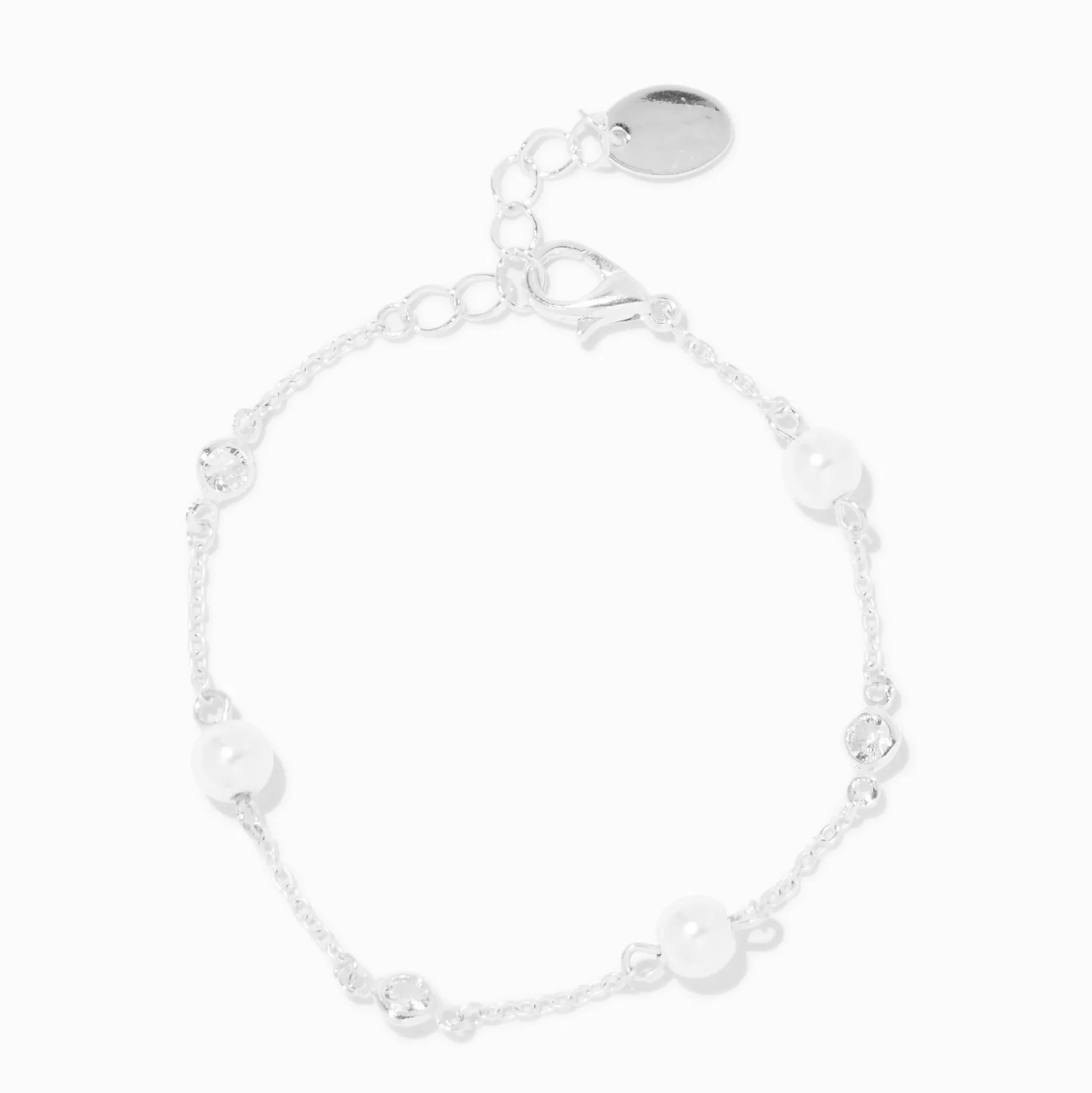 Bracelet de chaîne perles d'imitation et zircon cubique d’imitation couleur argentée