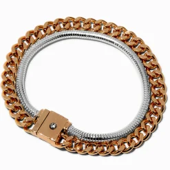 Bracelet de chaîne serpent et gourmette en métaux mixtes