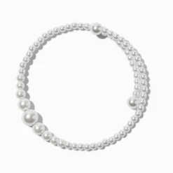 Bracelet double tour de poignet perle d'imitation blanc