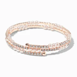 Bracelet double tour perle d'imitation et strass couleur doré rose