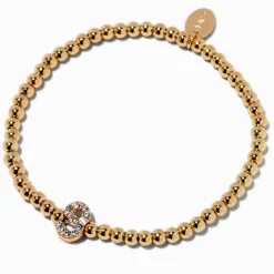 Bracelet élastique à initiale pavé perlé couleur dorée - S