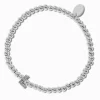 Bracelet élastique à initiale strass en pavé couleur argentée - L