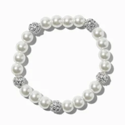 Bracelet élastique blanc avec boule de feu et perle d'imitation