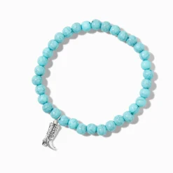 Bracelet élastique botte de cowboy perlé couleur turquoise