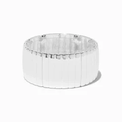 Bracelet élastique côtelé épais couleur argentée