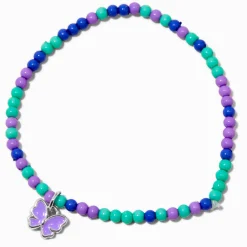 Bracelet élastique en perles de rocaille papillon violet et vert Claire's Club