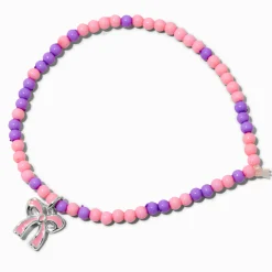 Bracelet élastique en perles de rocaille nœud violet et rose Claire's Club