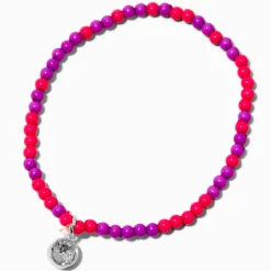 Bracelet élastique en perles de rocaille en strass roses et violets Claire's Club