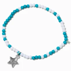 Bracelet élastique en perles de rocaille étoile bleue et blanche Claire's Club