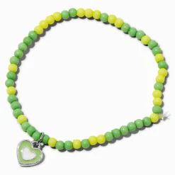 Bracelet élastique en perles de rocaille cœur vert et jaune Claire's Club