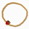 Bracelet élastique en perles de rocaille couleur dorée breloque fraise