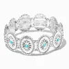 Bracelet élastique médaillon à fleurs turquoise d'imitation en filigrane rond couleur argentée
