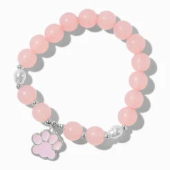 Bracelet élastique perlé breloque patte de chien rose