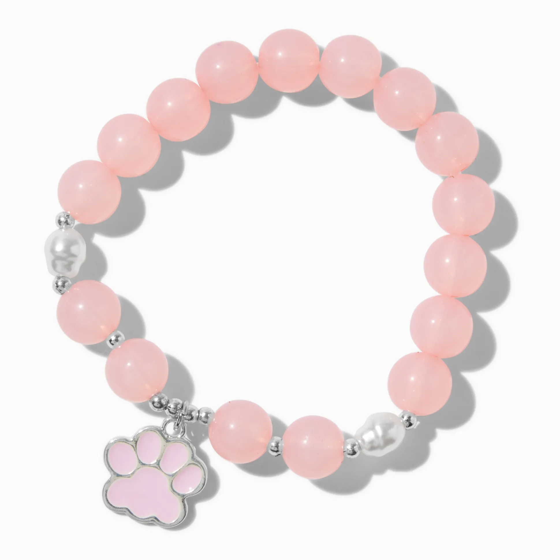Bracelet élastique perlé breloque patte de chien rose