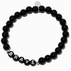 Bracelet élastique perlé « Brave » noir
