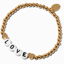Bracelet élastique perlé couleur dorée « Lover »
