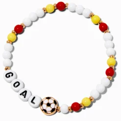 Bracelet élastique perlé football blanc « Goal »