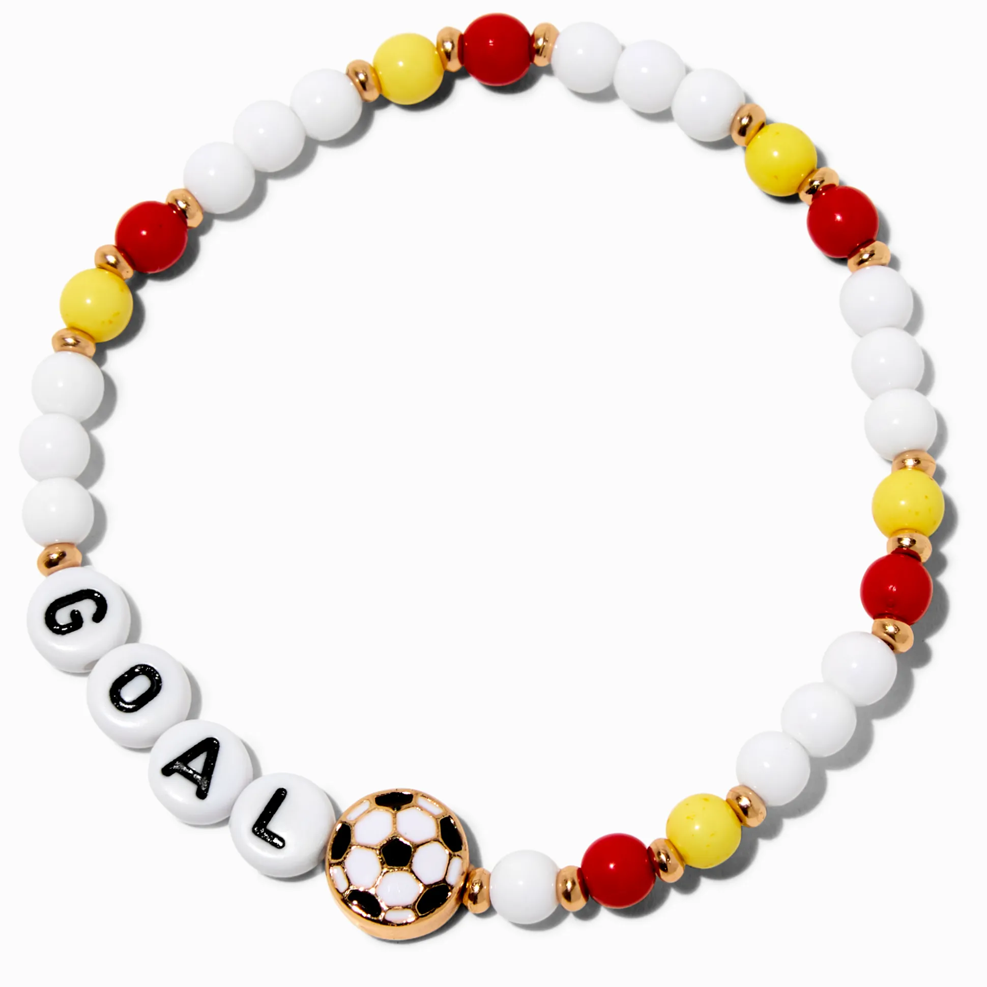 Bracelet élastique perlé football blanc « Goal »